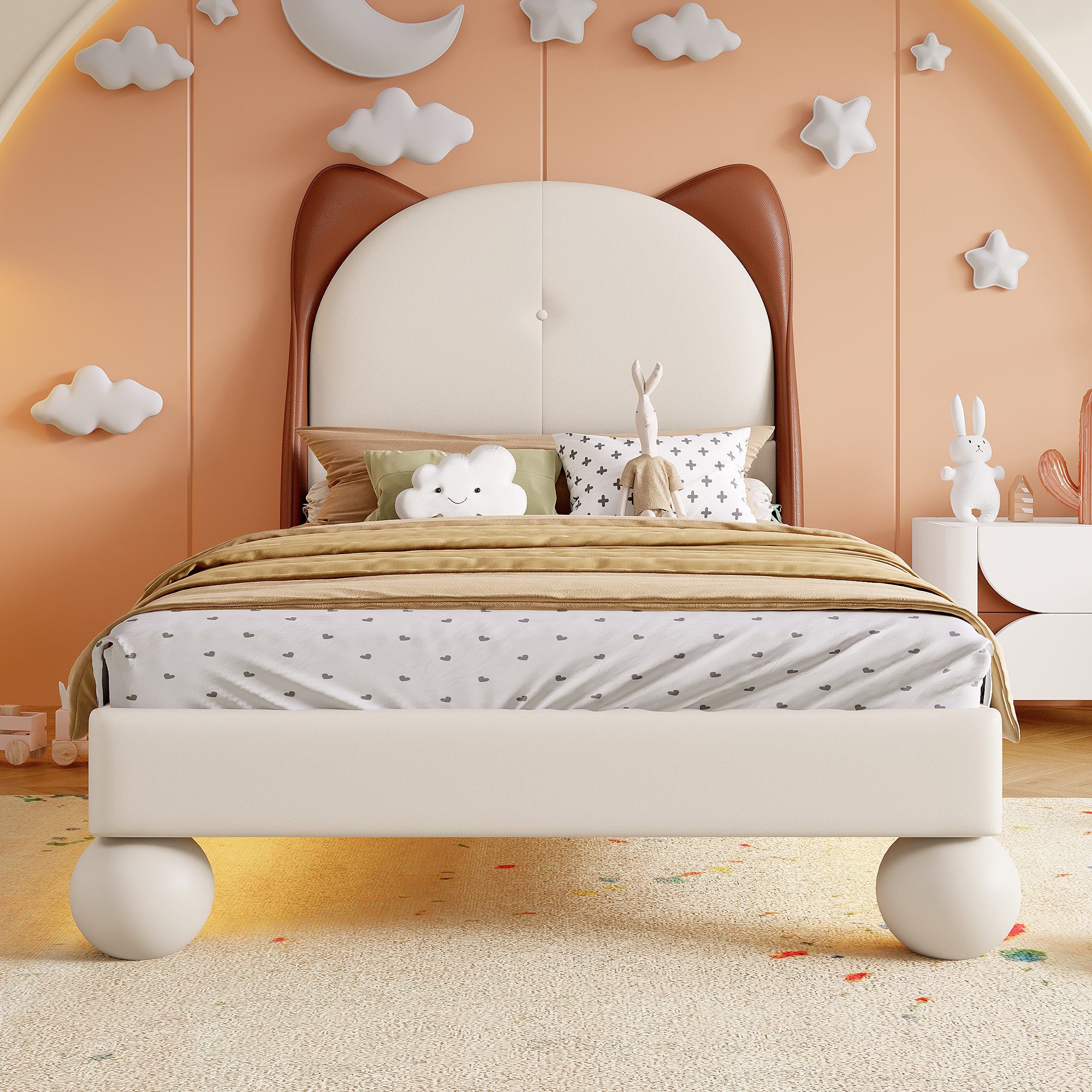 Flieks Polsterbett, Led Kinderbett Einzelbett 90x200cm mit Katzenohrenformk günstig online kaufen