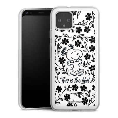 DeinDesign Handyhülle Peanuts Blumen Snoopy Snoopy Black and White This Is The Life, Google Pixel 4 Silikon Hülle Bumper Case Handy Schutzhülle