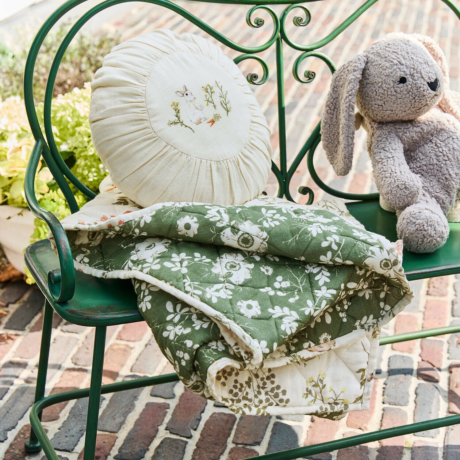 Plaid Plaid und Kissen Puddlebrook grün/creme, Mirabeau