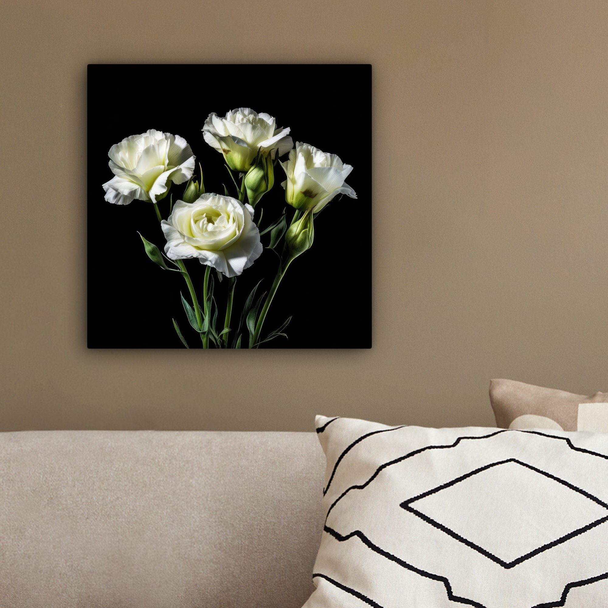 - (1 Rosen 20x20 Schwarz, Weiß Leinwandbild für - Schlafzimmer, cm - OneMillionCanvasses® - Blumen Botanisch St), Leinwand Wohnzimmer Bilder