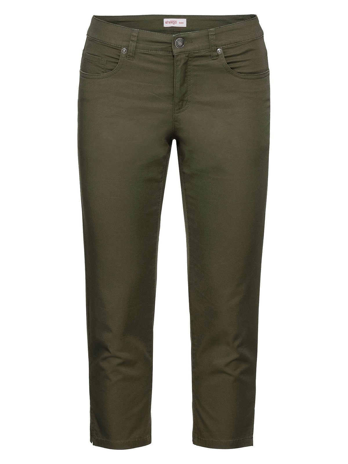 dunkelkhaki 7/8-Hose Große Sheego Größen elastischem Baumwoll-Twill aus