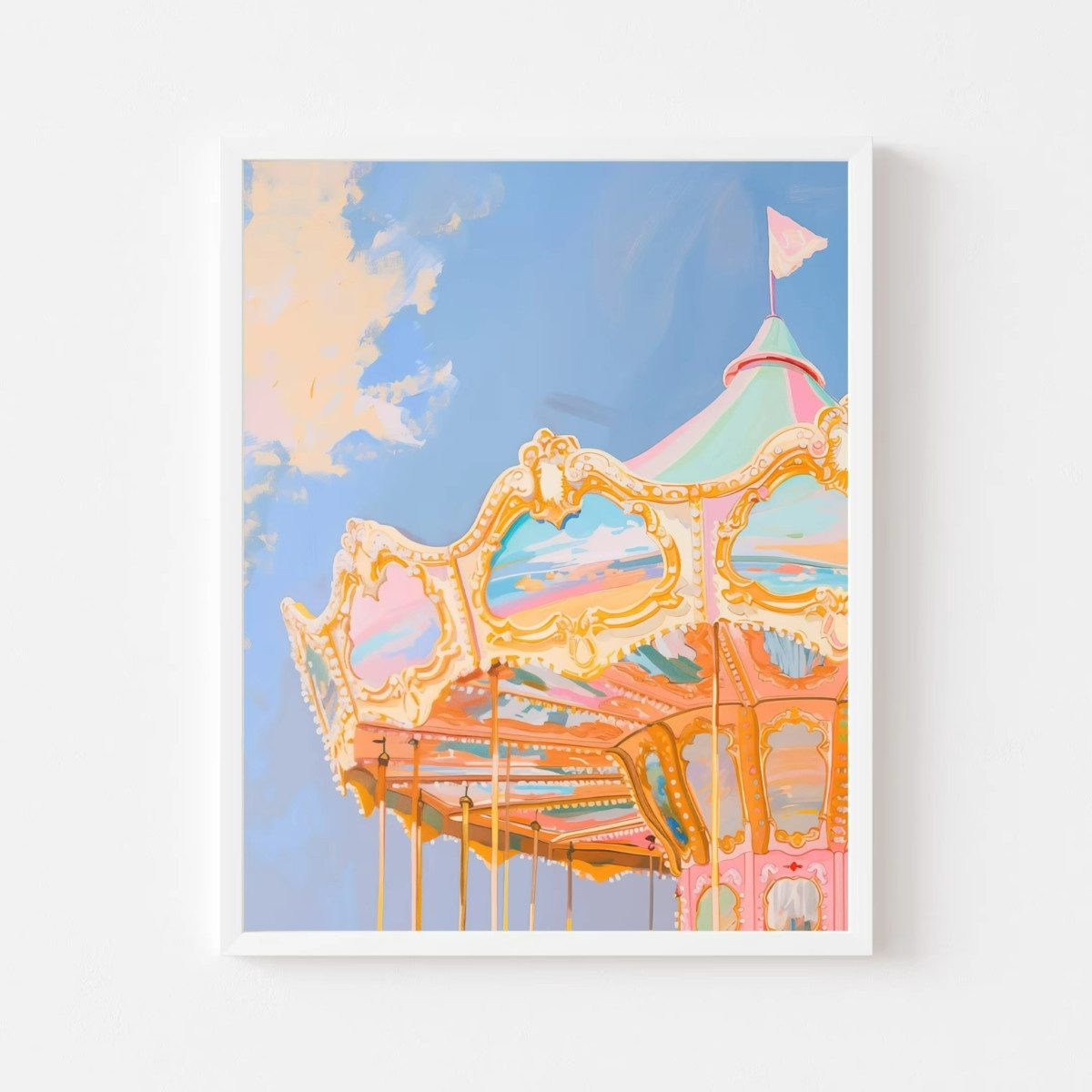 TPFLiving Kunstdruck (OHNE RAHMEN) Poster - Leinwand - Wandbild, Zauberhaftes Pastell-Wandbild, Märchenwelt, Leinwandbild (Leinwandbild XXL), Farben: Blau, Rosa, Gelb, Weiß, Lila, Orange -Größe: 20x30cm