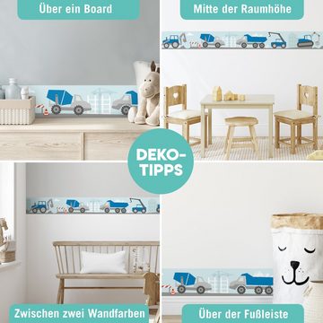 lovely label Bordüre Bagger & Baustelle mint/blau - Wanddeko Kinderzimmer, selbstklebend