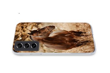 MuchoWow Handyhülle Pferd - Sonne - Porträt - Natur - Braun, Phone Case, Handyhülle Samsung Galaxy S21 FE, Silikon, Schutzhülle