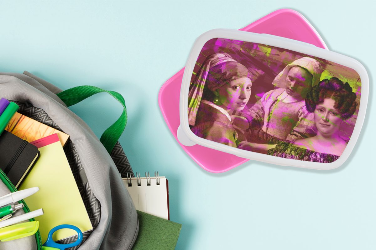 Snackbox, (2-tlg), Neon, Collage - Brotdose rosa Kunststoff, Erwachsene, Kinder, Lunchbox Kunststoff Mädchen, für Malerei - Brotbox MuchoWow