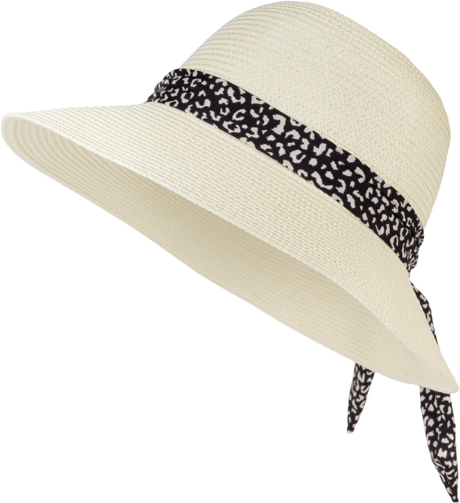 Sonnenhut Papier (1-St) styleBREAKER Strohhut Zierband mit Leoparden Creme-Beige