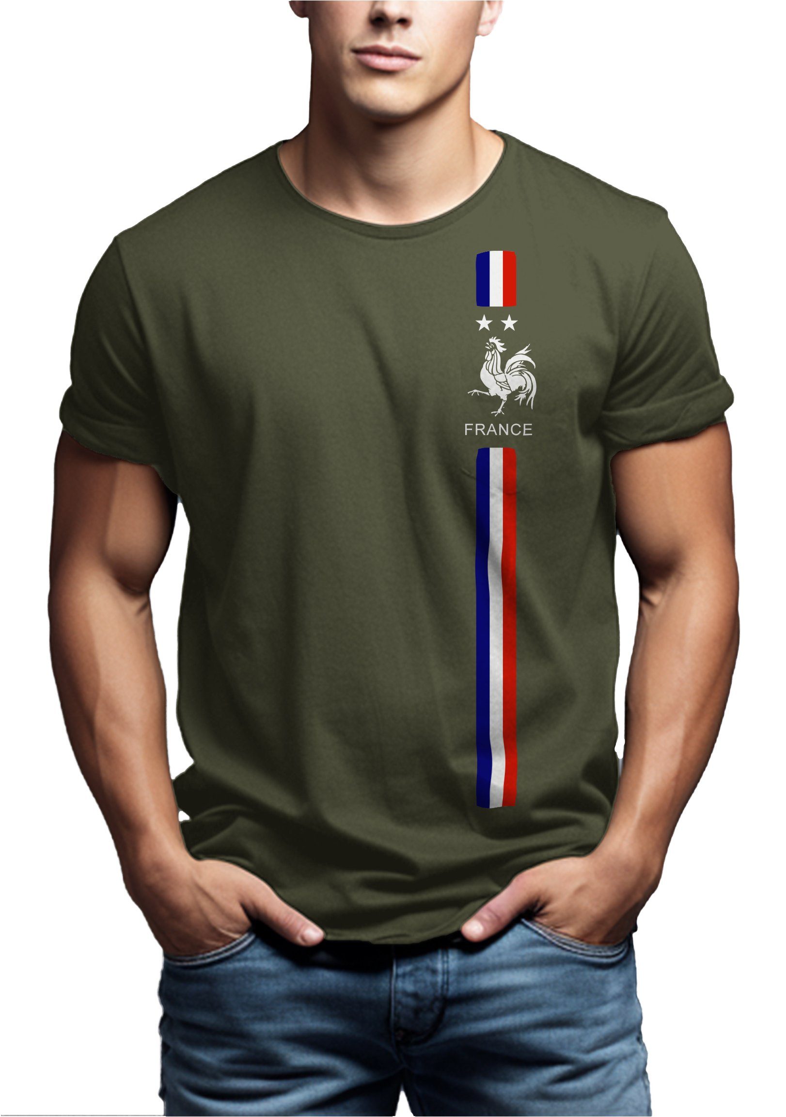 Flagge Frankreich Grün Männer Print-Shirt Herren Fußball Trikot MAKAYA Fahne Geschenke