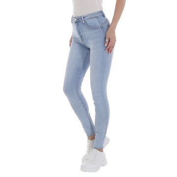 Ital-Design Skinny-fit-Jeans Damen Freizeit Used-Look Stretch High Waist Jeans in Hellblau