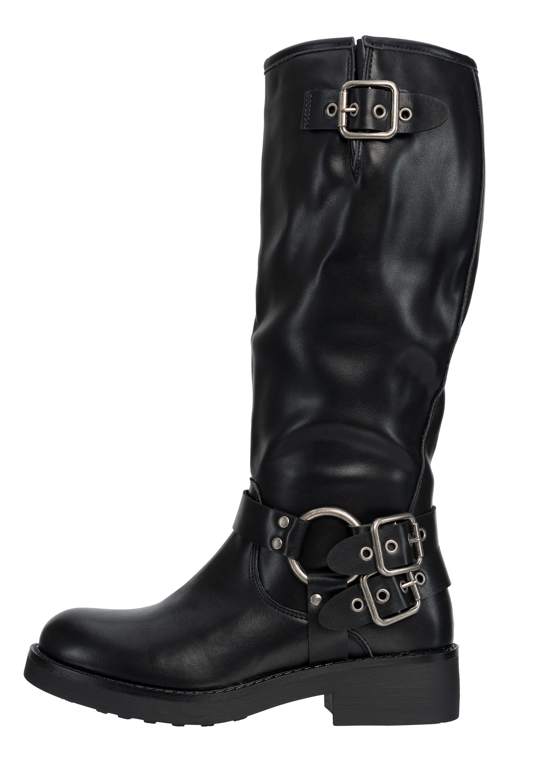 Salinyang Damen Biker Boots in Lederoptik mit Schnallen & Reißverschluss Stiefel – Bild 3 von 5