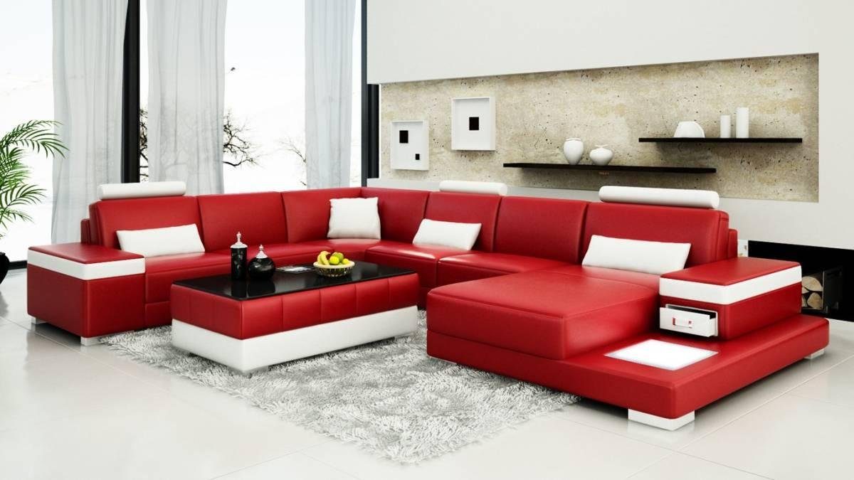 JVmoebel Ecksofa, Ledersofa Designer Sofa U Form Wohnlandschaft Couch Polster Ecksofa Rot/Weiß