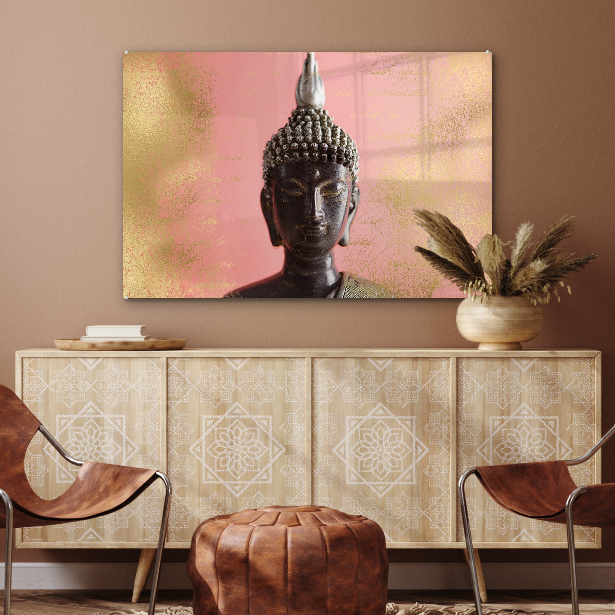 Gelb Rosa, - MuchoWow Wohnzimmer Acrylglasbilder (1 - St), Schlafzimmer Acrylglasbild & Buddha