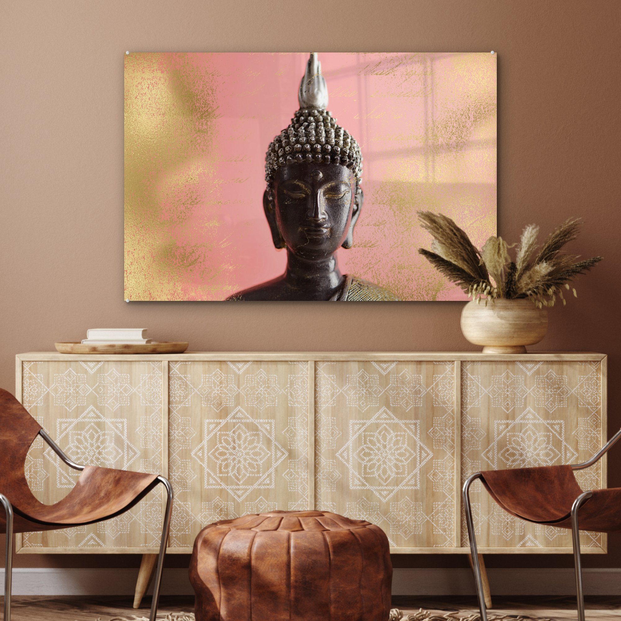 Acrylglasbild Rosa, Buddha MuchoWow - Acrylglasbilder (1 Schlafzimmer Wohnzimmer Gelb & - St),