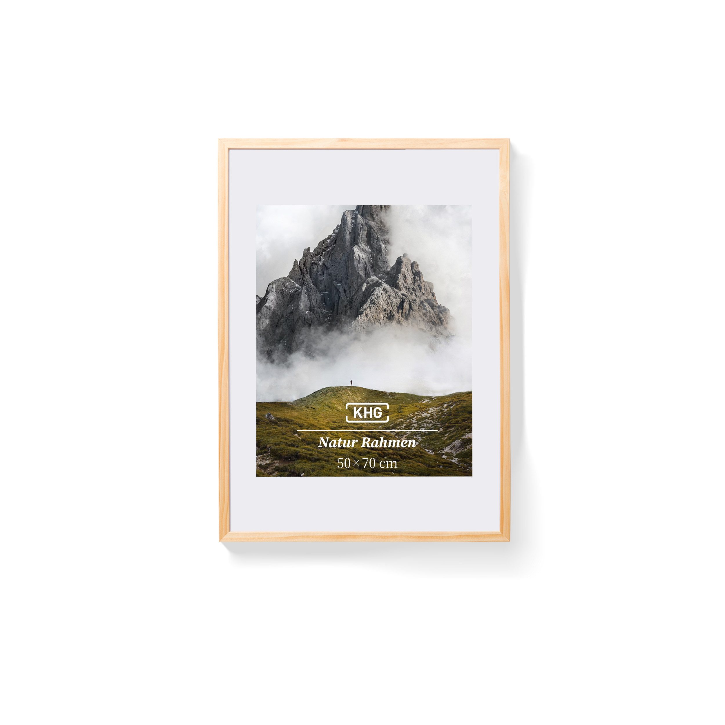KHG Bilderrahmen 50x70 cm Natur, für 1 Bilder (stabile Glasfront, MDF-Holz-Rahmen foliert & Passepartout, 1 St), Premium-Rahmen für Fotos, Poster, Zertifikate & Collagen