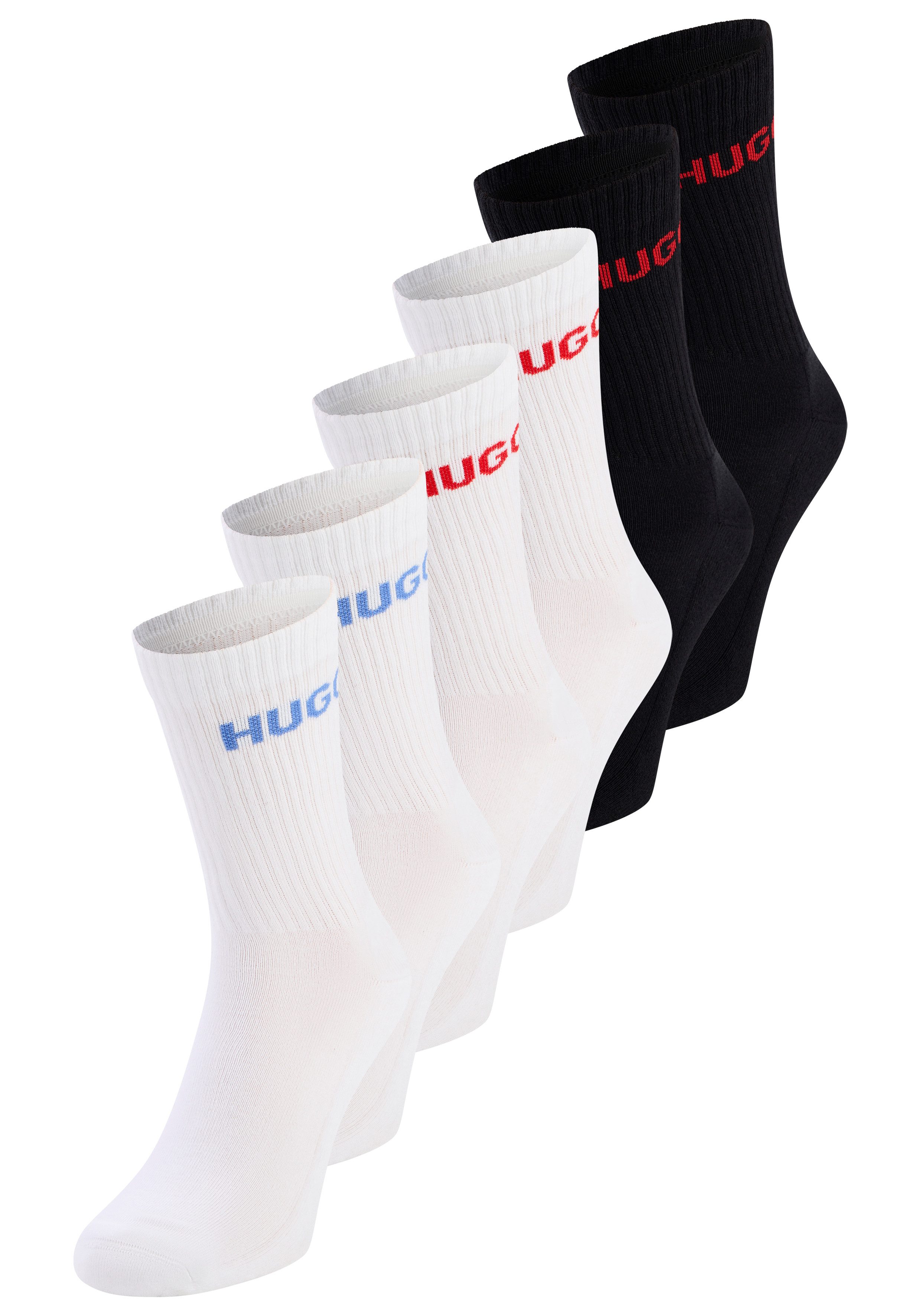 HUGO Socken 6P QS RIB LOGO CC (Packung, 6-Paar, 6er Pack) mit eingestricktem HUGO Logo