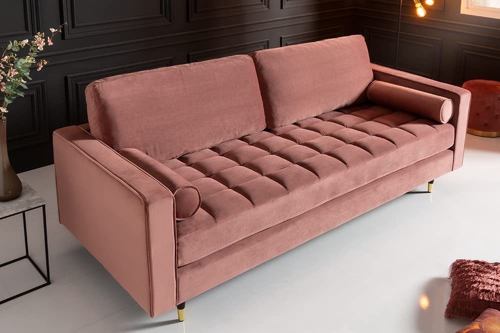 LebensWohnArt Sofa Modernes 3er Sofa 220cm COMFORT alt-rosa Samt Federkern