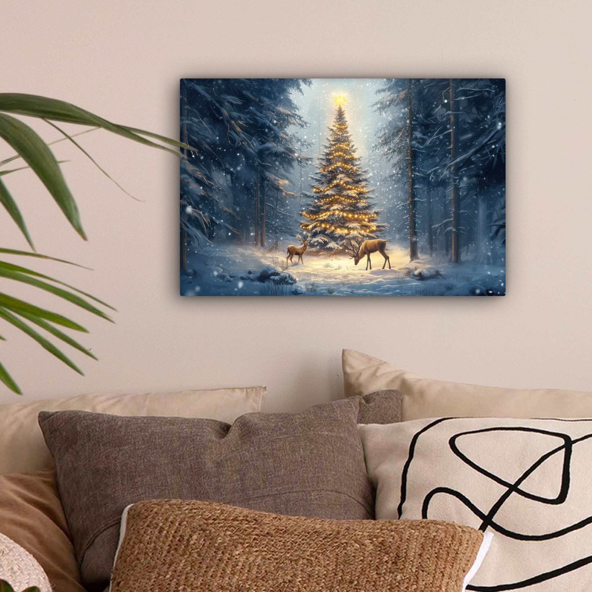 OneMillionCanvasses® Leinwandbild Weihnachtsbeleuchtung - Wald - günstig online kaufen