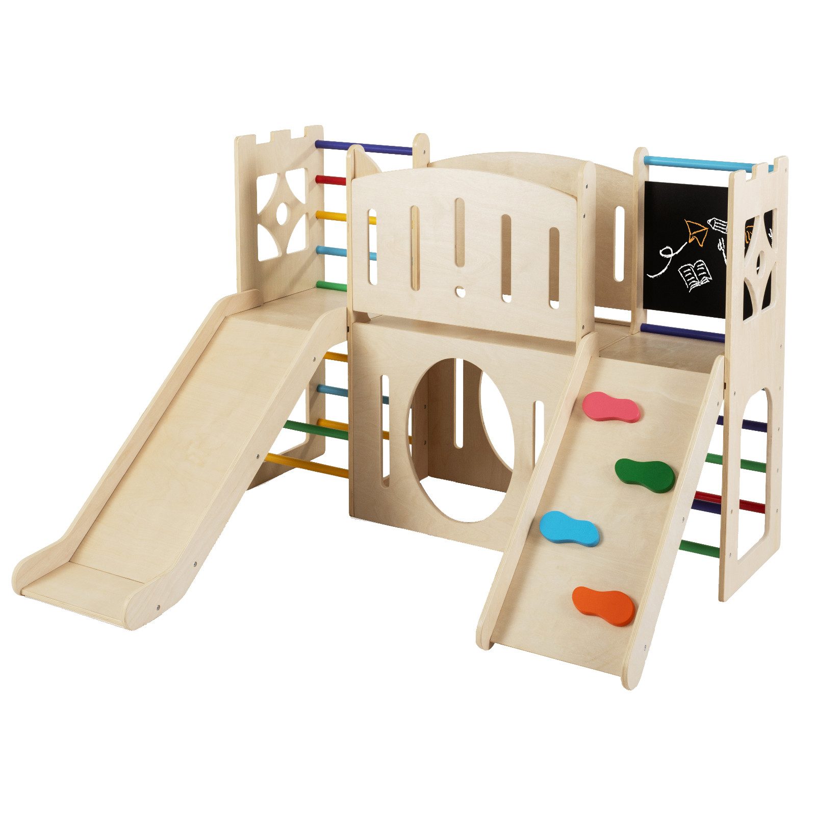 COSTWAY Spielturm 8-in-1 Holz-Innenspielplatz im Burgdesign