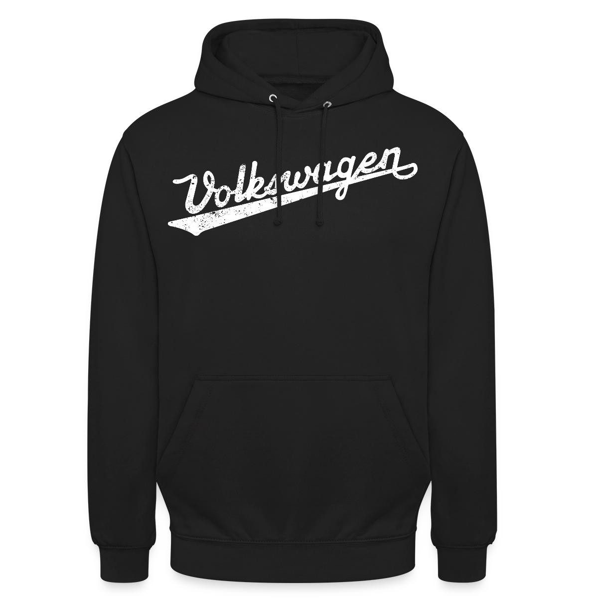 Spreadshirt Hoodie Volkswagen VW Logoschriftzug Retro Weiß Unisex Hoodie (1-tlg) Unisex-Schnitt: Sitzt bei Männern körpernah, bei Frauen weit
