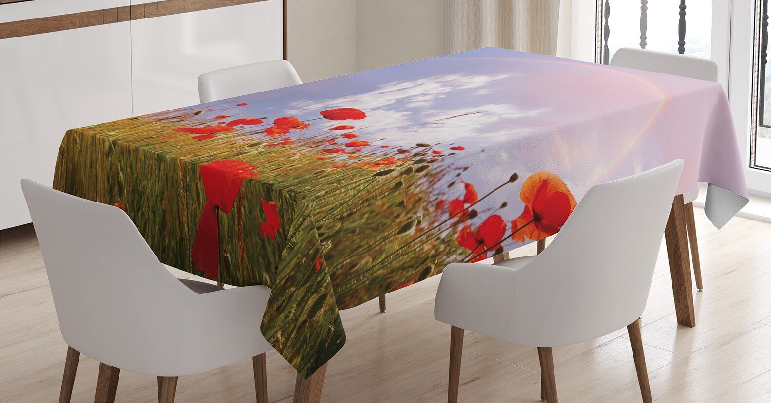Abakuhaus Tischdecke den Waschbar Für Farben, Klare geeignet Blumen Farbfest der Außen Poppy Bereich Blumen Wiese auf