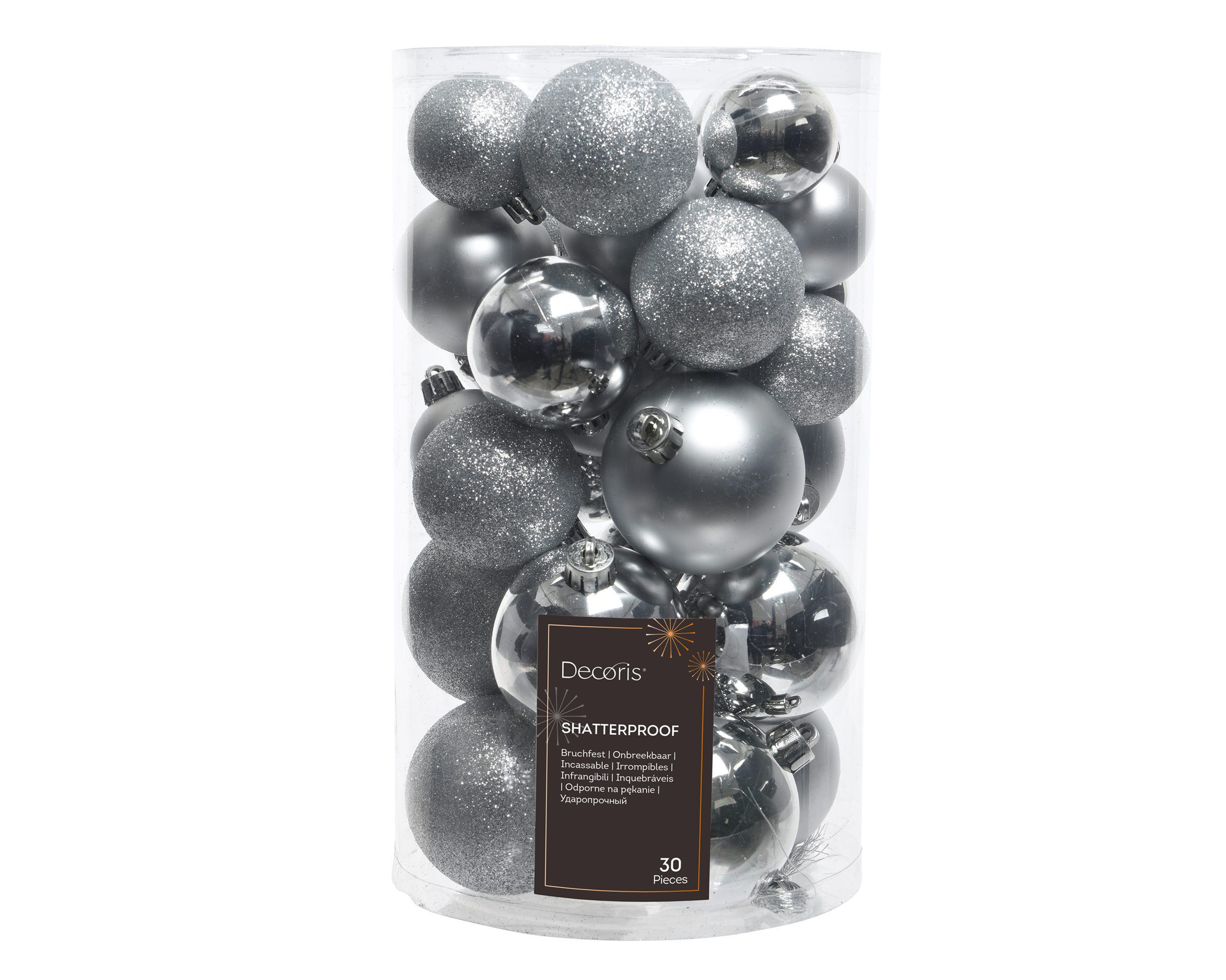 Kaemingk Weihnachtsbaumkugel, Weihnachtskugeln Kunststoff Mix 4-6cm 30er Set - Silber