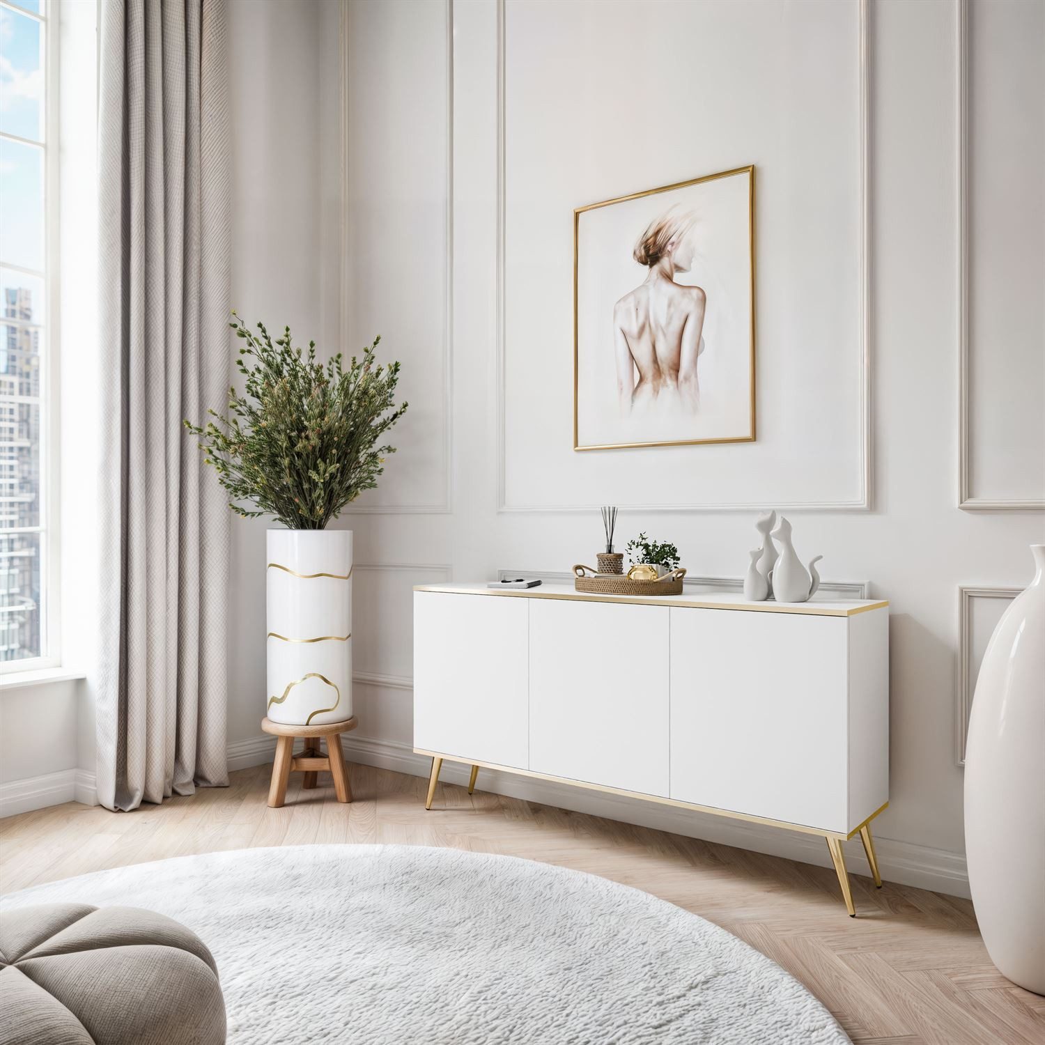 Lookway Kommode OXFORD K160 Die dreitürige Sideboards auf goldenen Füßen