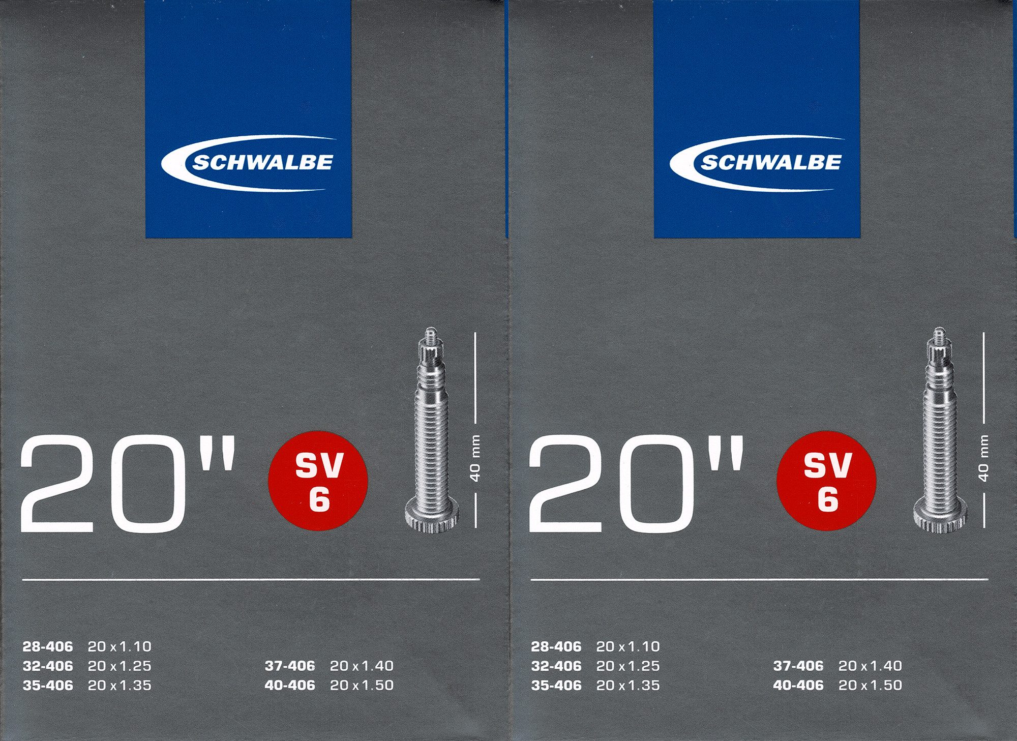 Fahrradschlauch 2x Schwalbe SV 6 20 Zoll Schlauch Sclaverand Ventil