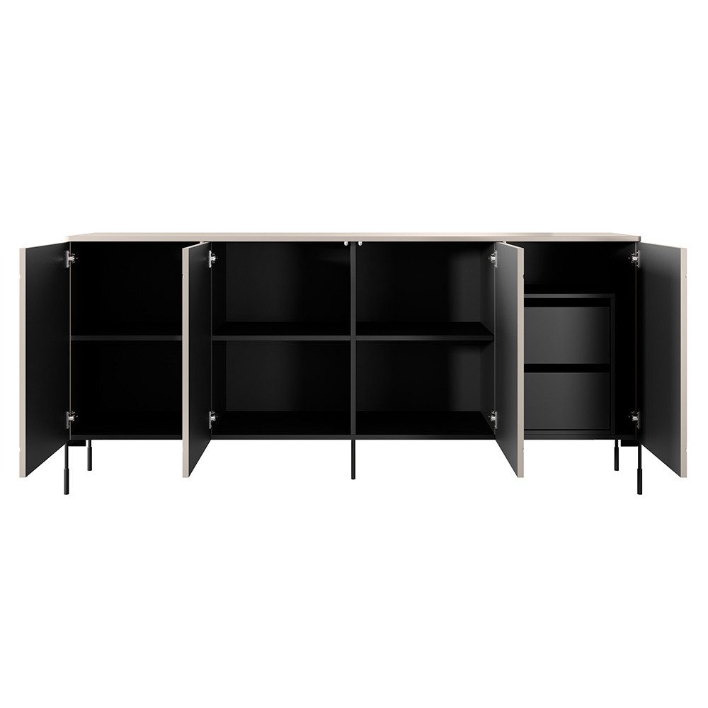 Lomadox Sideboard SPLIT-141, kaschmir beige matt 204 cm modern Softclose Push-to-open Metallfüße