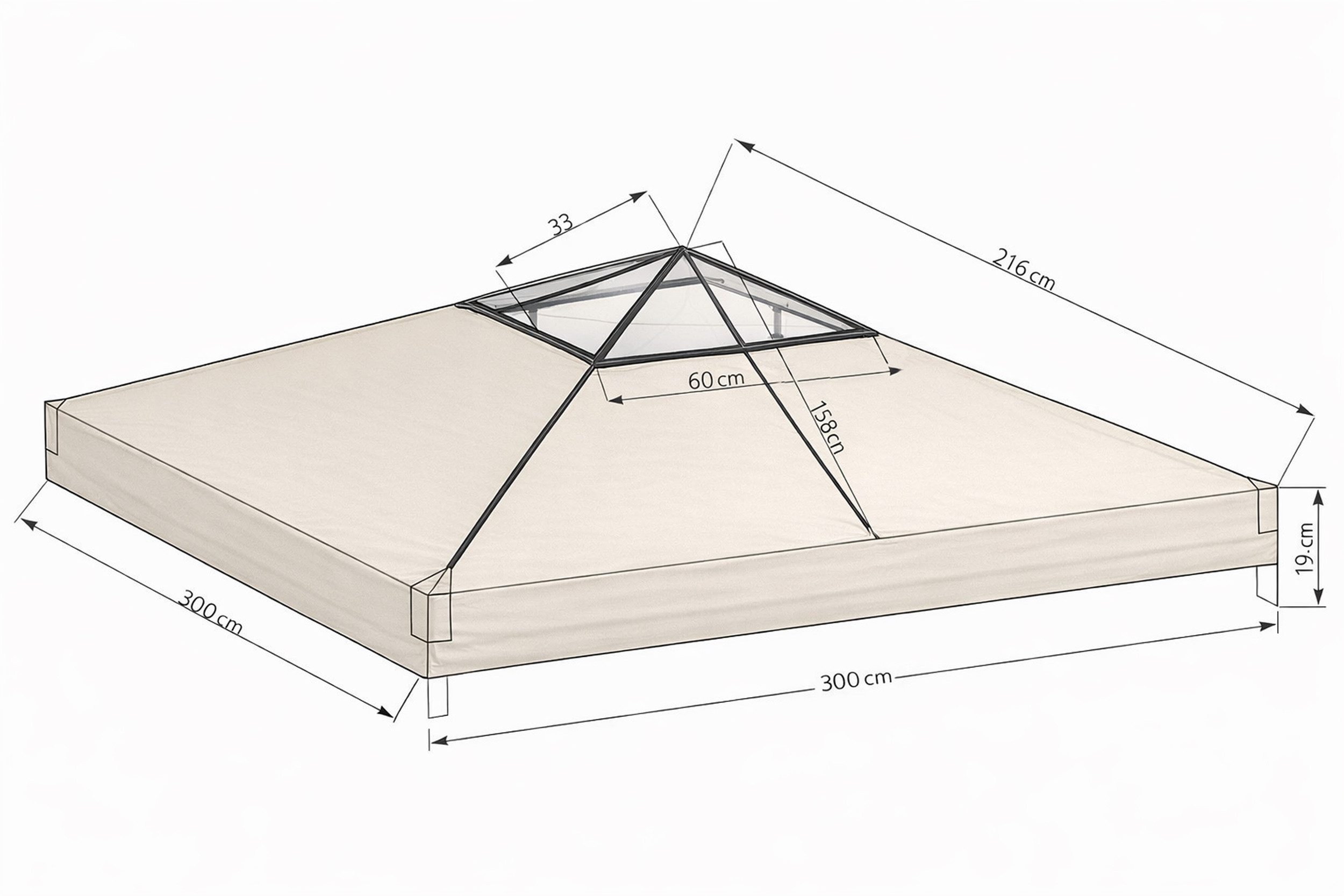 Quick Star Pavillon-Ersatzdach Ersatzdach Rank-Pavillon 3x3 / 3x4 m in vielen Farben, 260 g/m², 300 x 300 cm (Beige / Transparent, 3 x 3 m), Klarsichtfenster im Dach