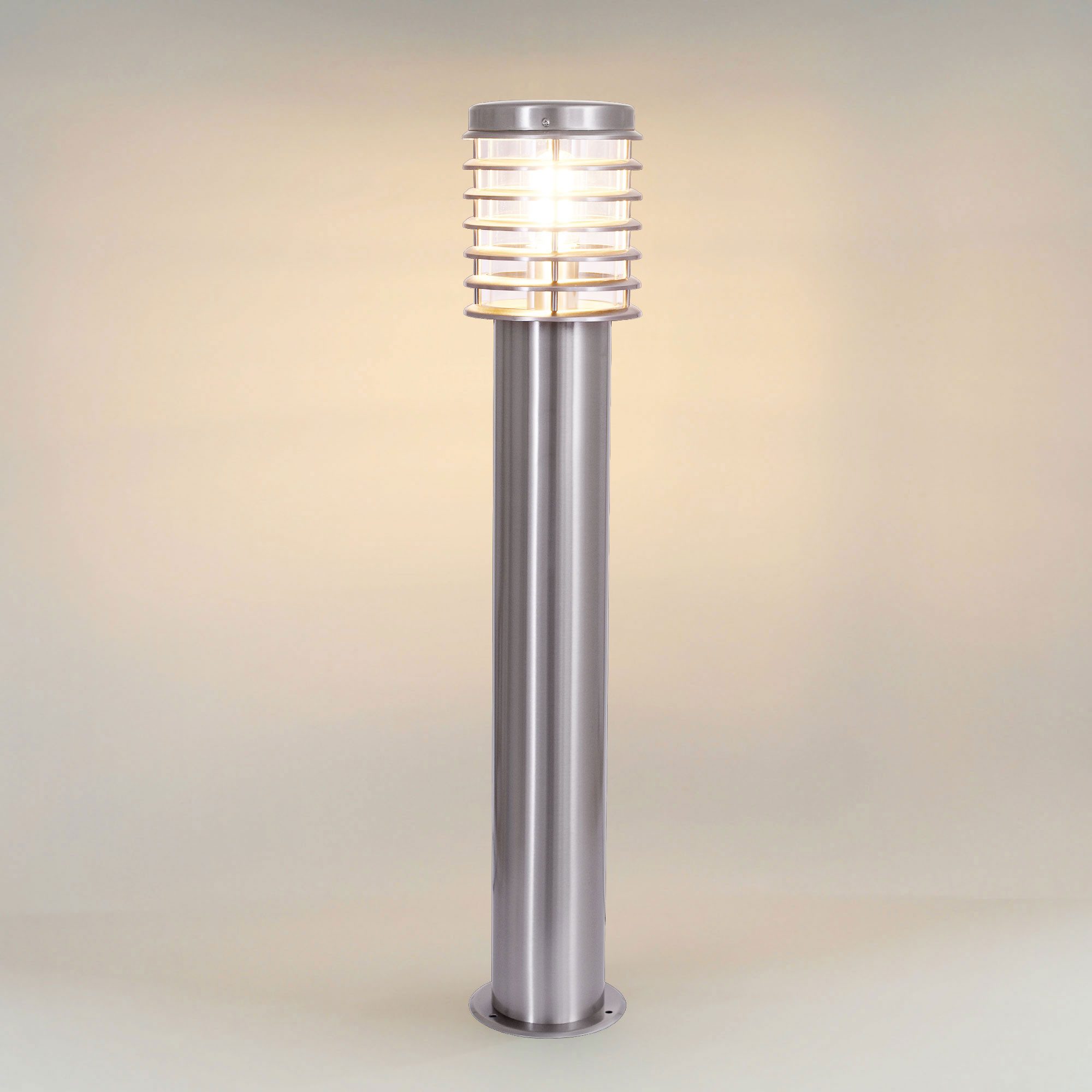 Maxkomfort Außen-Stehlampe 252D-800, ohne Bewegungsmelder, ohne Leuchtmittel, Außenstandleuchte asu Edelstahl und Glas mit E27 Fassung