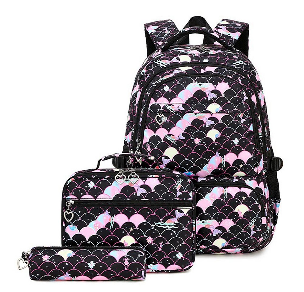JASLIFE Schulrucksack 3-teiliges Schulrucksack Set Mädchen Teenager Jugendliche Daypack (Schulrucksack Set, 3-teiliges Set), Leicht, wasserabweisend, viel Stauraum – ideal für Schule & Freizeit