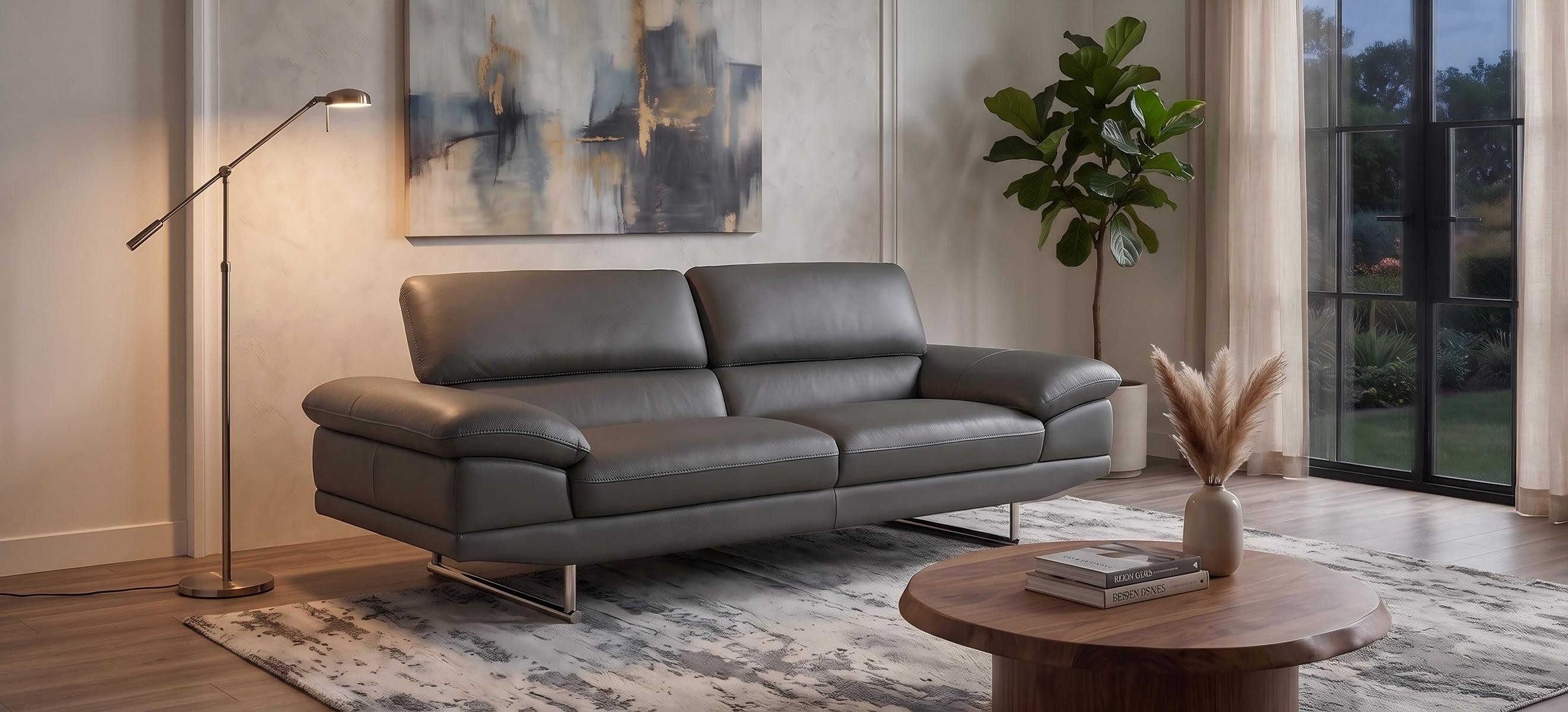 Salottini Sofa Designer XL 3er Sofa Bassano 3-Sitzer Leder Couch grau, Echtleder