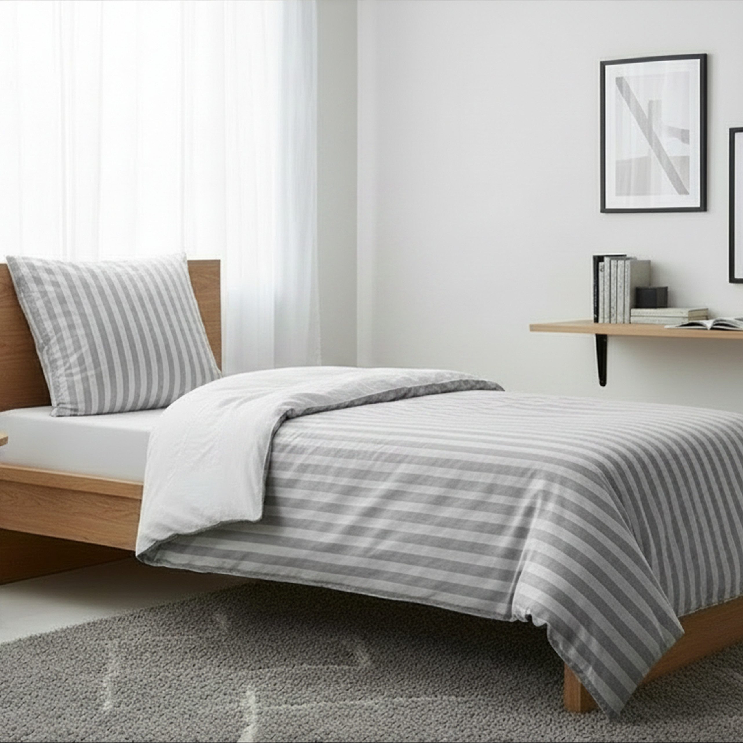 MTOnlinehandel Bettwäsche 135x200 + 80x80 cm, Renforcé, zeitloses Streifen Design, 100% Baumwolle, 2 teilig, Zeitlose Scandi Gemütlichkeit für stilvolle Schlafzimmer
