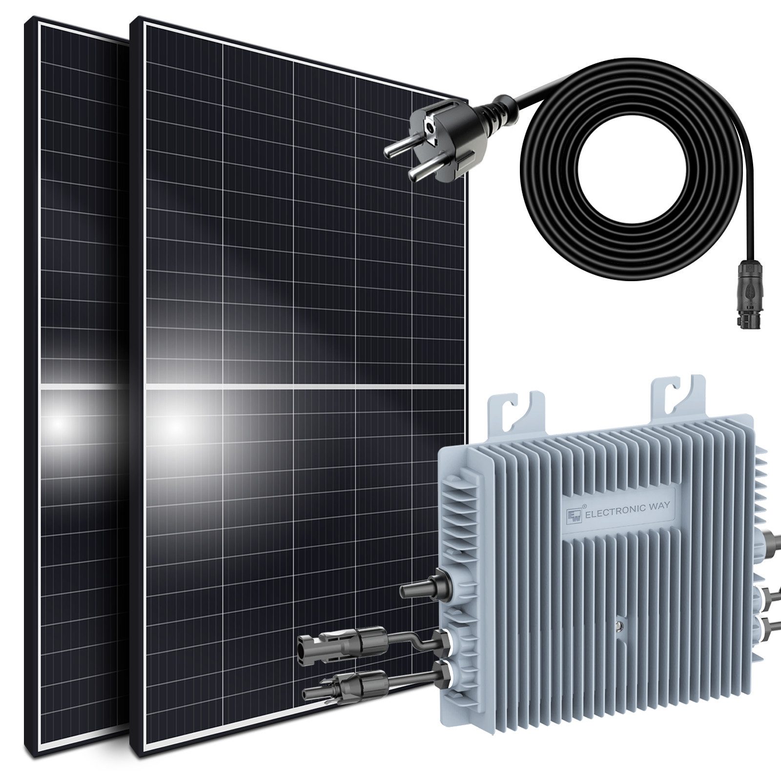 SUNNIVA Solaranlage 830/800W Balkonkraftwerk, 800 W, Monokristallin, (EW - Electronic Way VN2T08EU 800 Watt Micro-Wechselrichter, 2x 415W Solarmodule, Solaranlage mit 5m Anschlusskabel, Solarkabel, Photovoltaikanlage), Balkon Mini-PV Anlage genehmigungsfrei Inverter, Solarpanel Solarmodul