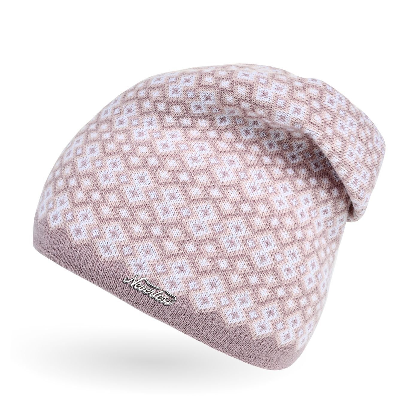 Neverless Strickmütze Damen Strick-Mütze Beanie gefüttert Fleece Innenfutter Winter-Mütze