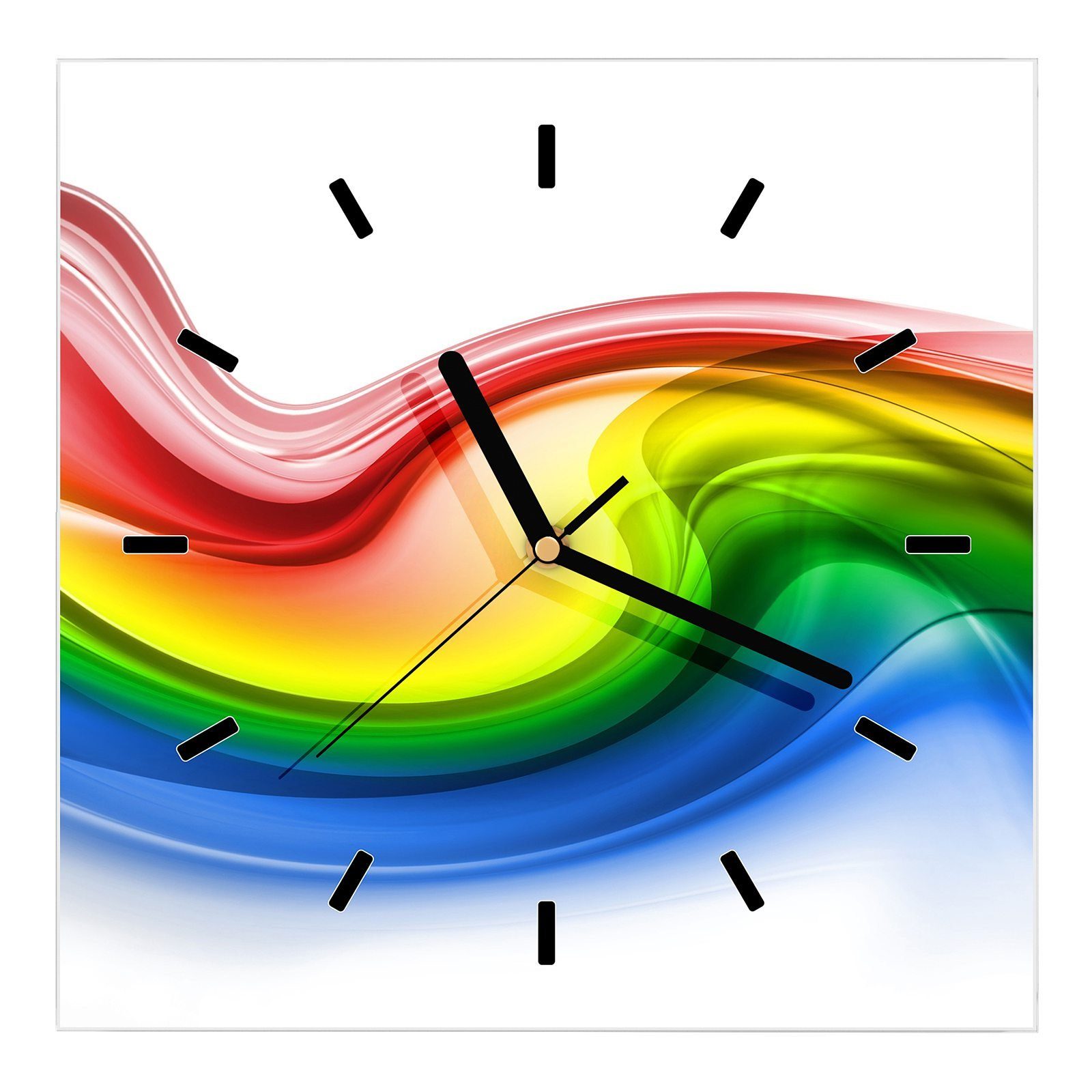 Primedeco Wanduhr Glasuhr Wanduhr Wandkunst Größe 30 x 30 cm mit Motiv Regenbogenwellen