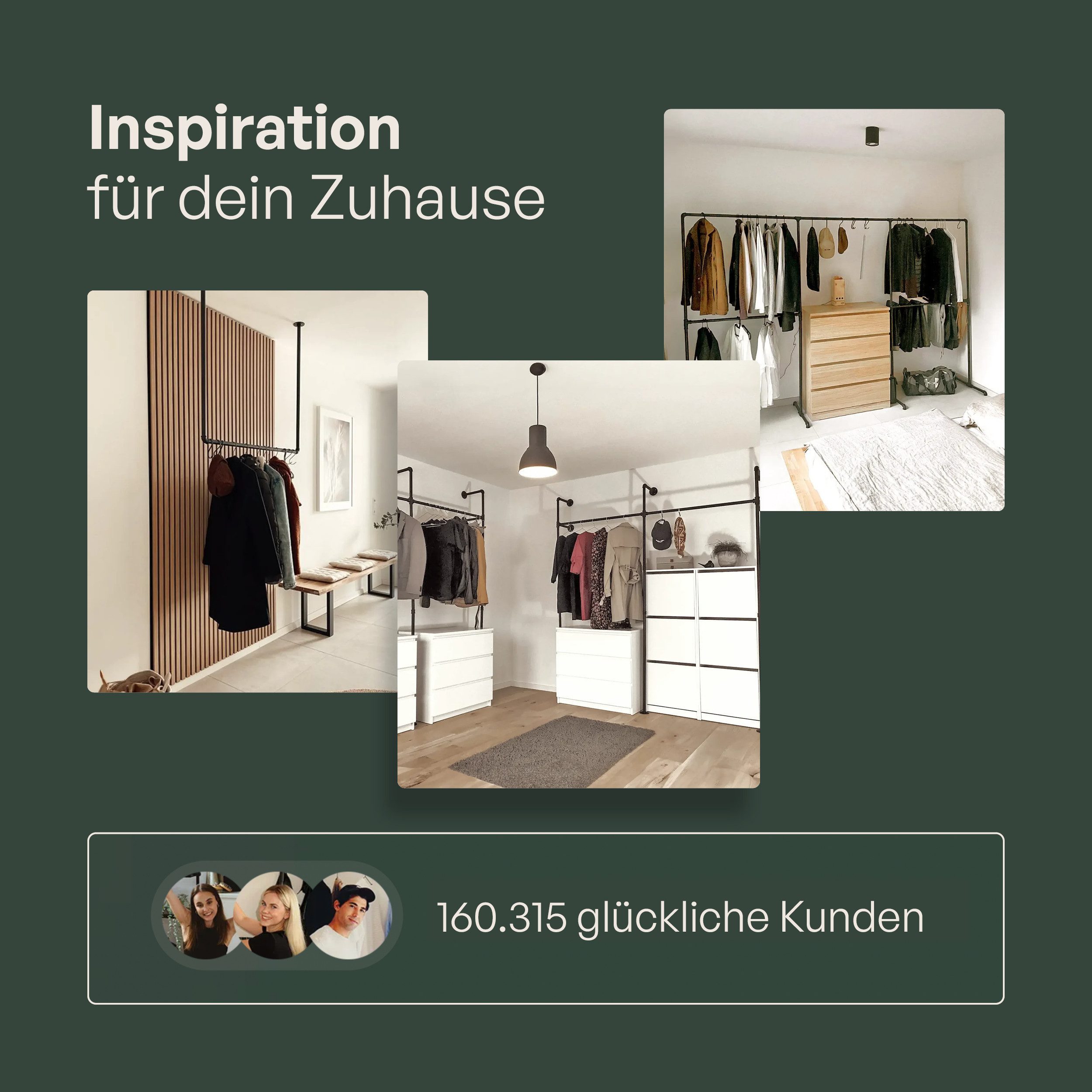pamo. design Kleiderstange FINN Kleiderständer Garderobenstange für Jacken, Mäntel & Kleidung (Set, 1), schwarze Kleiderstange zur Wandmontage im industrial Des – Bild 5 von 5