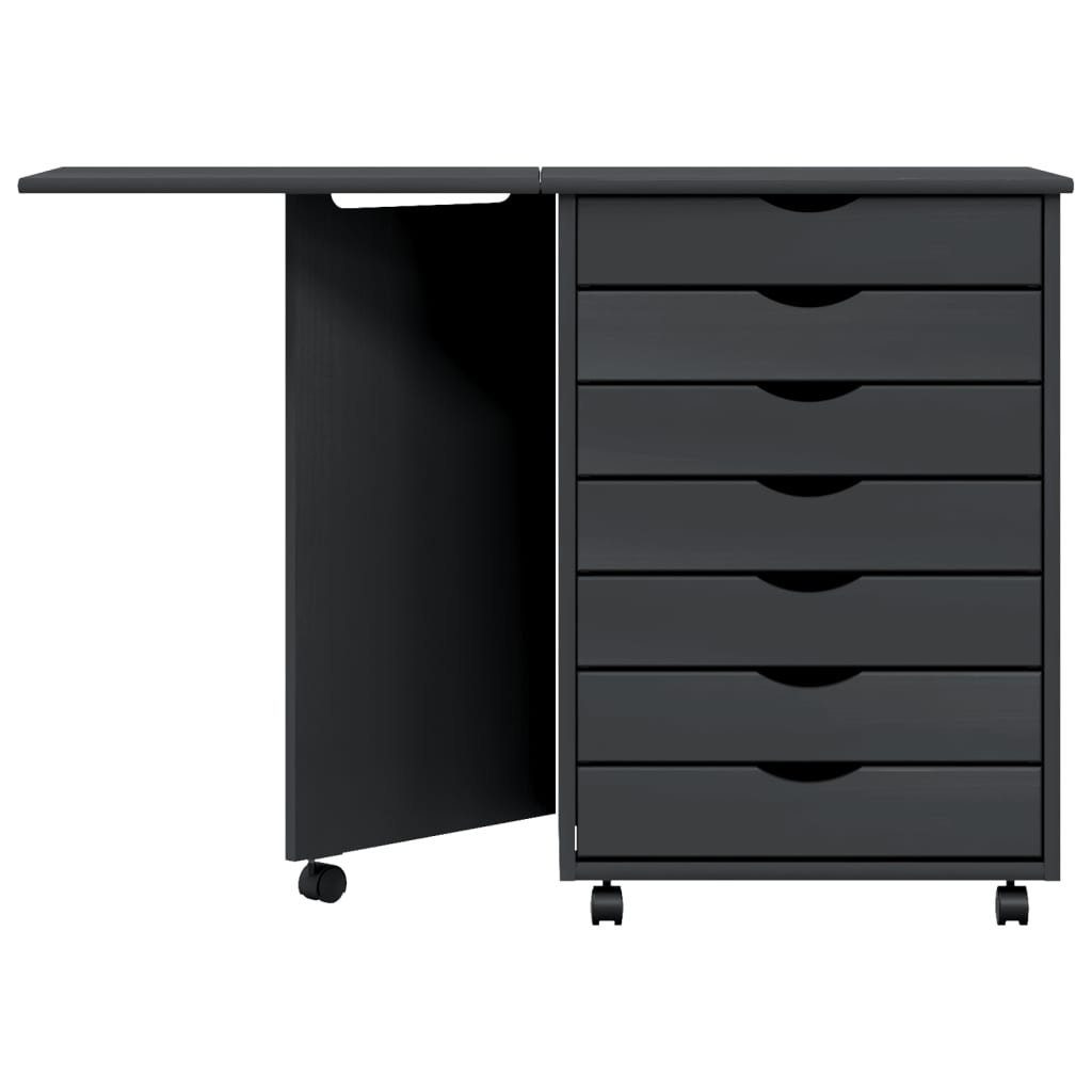 vidaXL (1-St) Schreibtisch Massivholz mit MOSS Grau Kiefer Fächerschrank Rollschrank