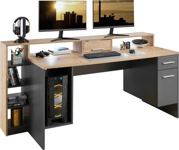 BEGA OFFICE Gamingtisch Highscore 4, Grau inkl. LED Beleuchtung, Computertisch mit Desktopfach