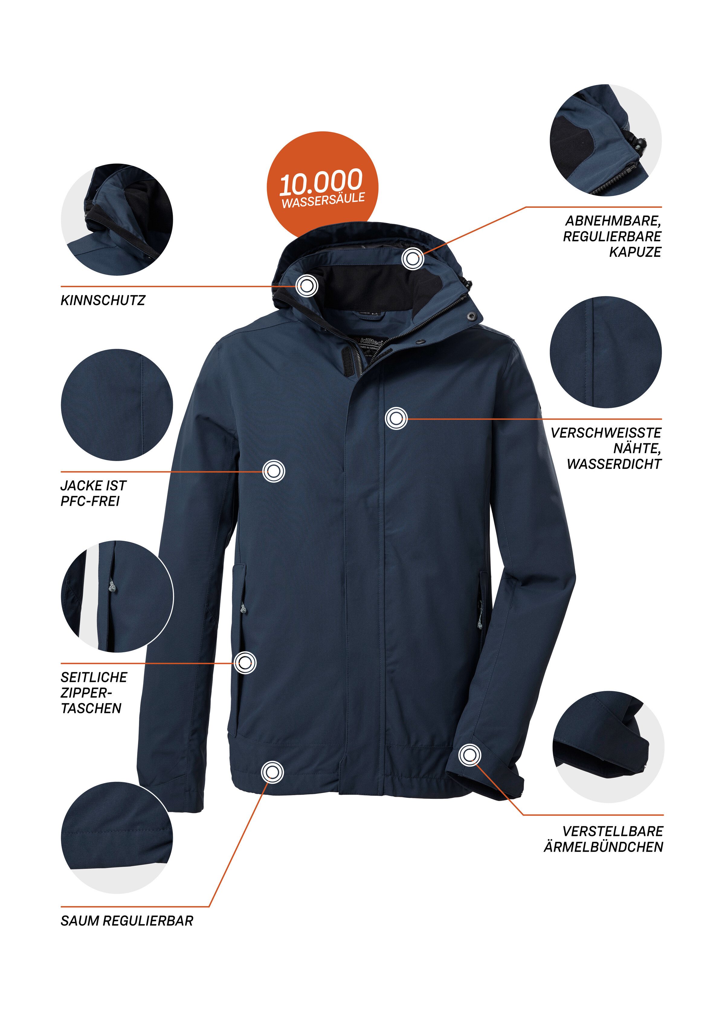 Killtec Outdoorjacke KOS 87 MN JCKT_XENIOS 100% wasser- und winddicht, abzippbare Kapuze, verstellbare Bündchen