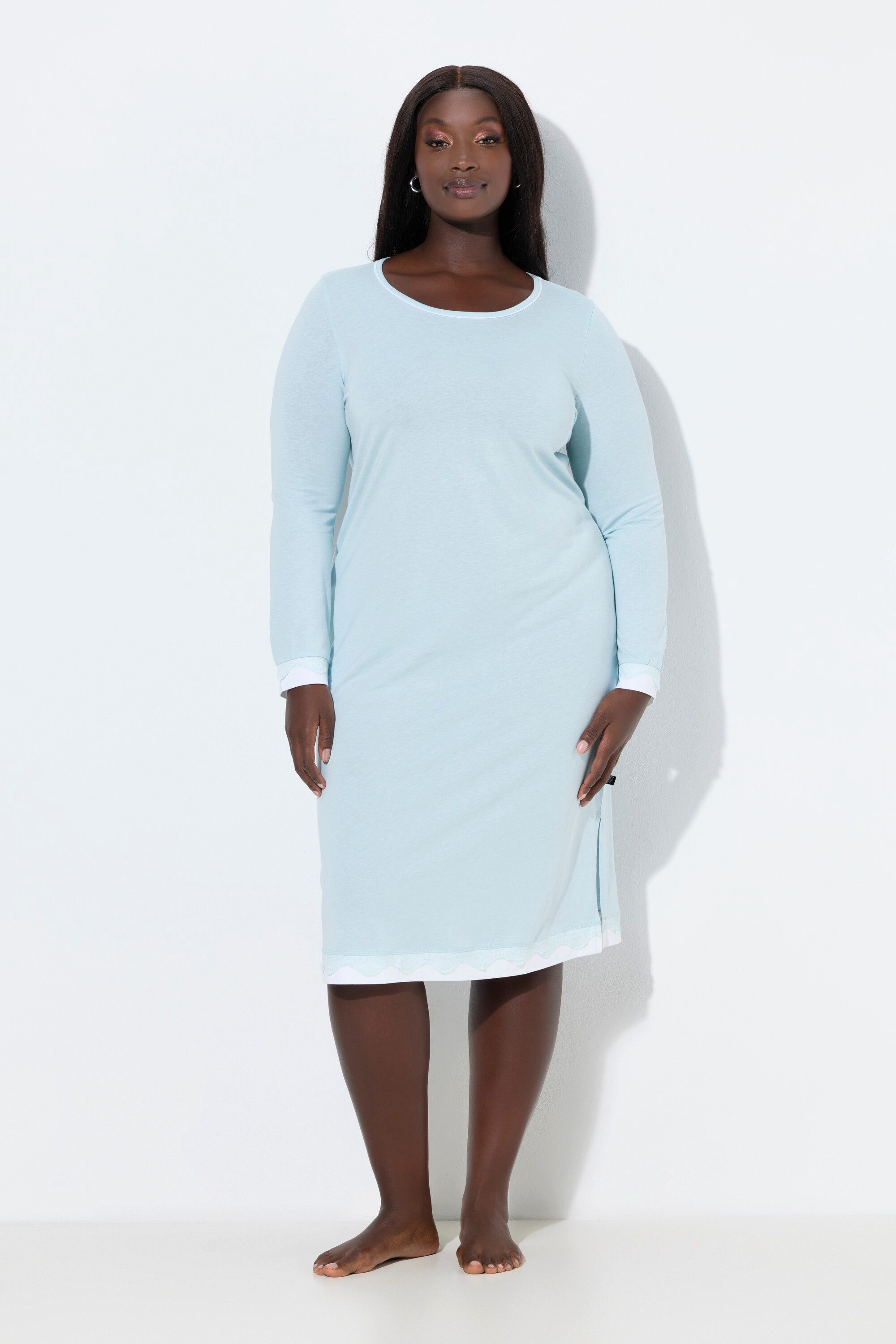 Ulla Popken Nachthemd Nachthemd Spitze oversized Rundhals Langarm günstig online kaufen