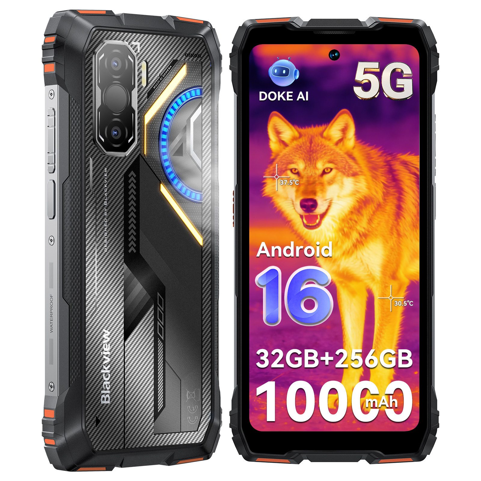 blackview ROCK 3 108MP Hauptkamera, 50MP Selfie, Thermalkamera, 400lm LED Handy (6,78 cm, 256 GB Speicherplatz, 108 MP Kamera, Android 16, 120Hz, 108MP, 10000mAh, Dual-SIM, NFC)