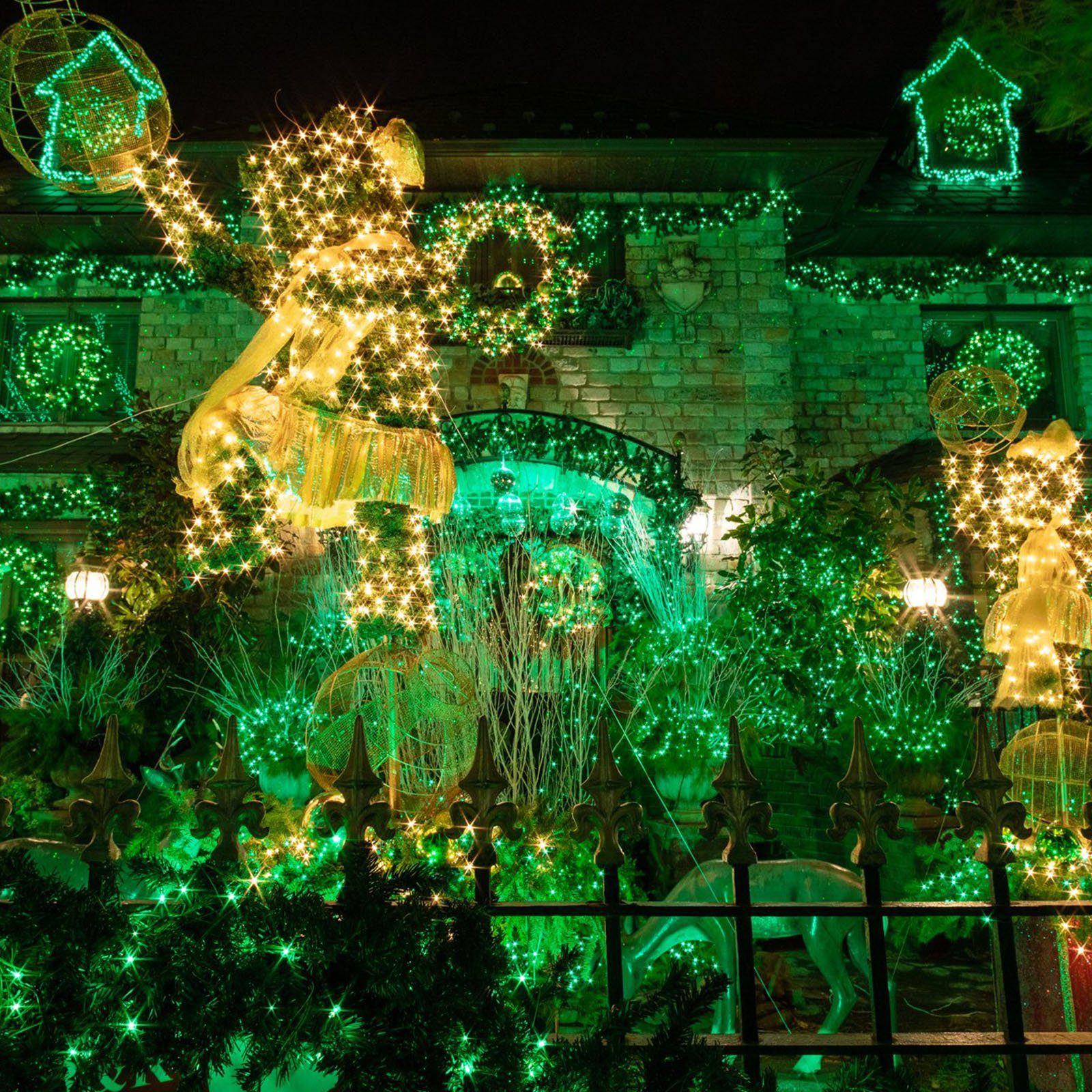Außen Garten Baum, LED Lichterkette Rosnek mit Innen Party 156-flammig, 3M-Verlängerungskabel Grün Weihnachten 20m for LED-Baummantel