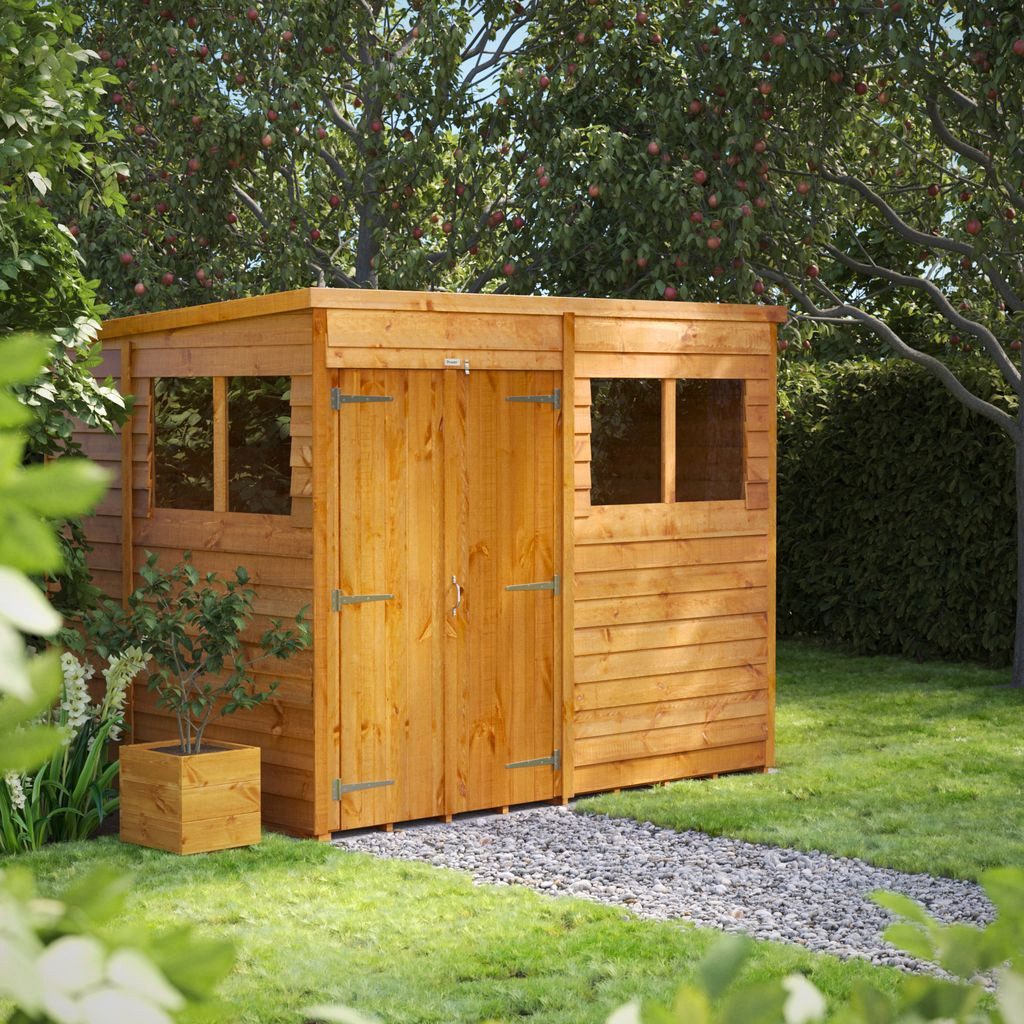 Powersheds Gartenhaus mit Pultdach und Stülpschalung, Vollholz mit Doppeltür, BxT: 240x180 cm, (Polyester-verstärkte DachpaPOPe, gehärtetes Glas, hochwertiges Holz), Hochwertiges Holz