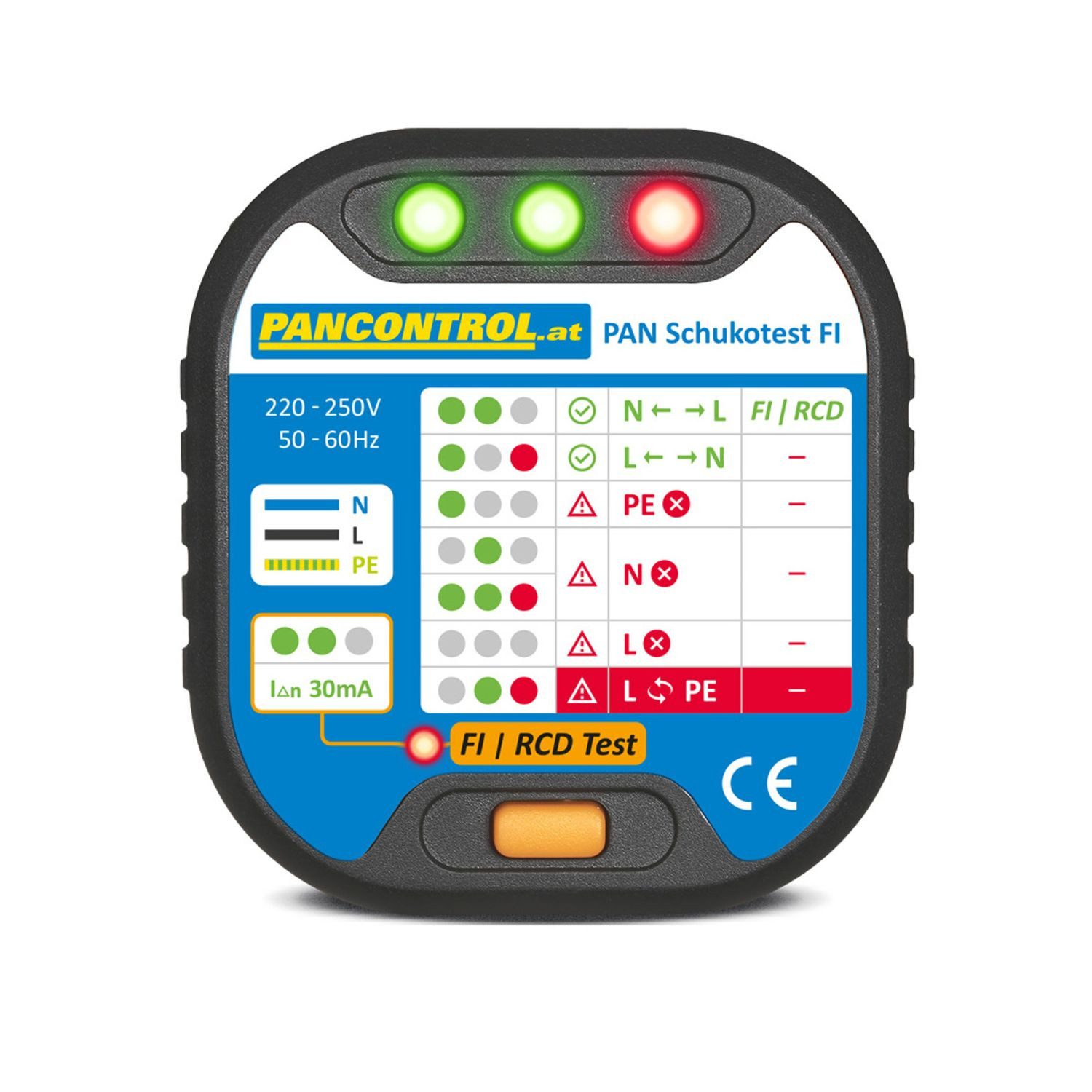 Pancontrol Spannungsprüfer PAN Schukotest FI Steckdosenprüfer CAT II 600V