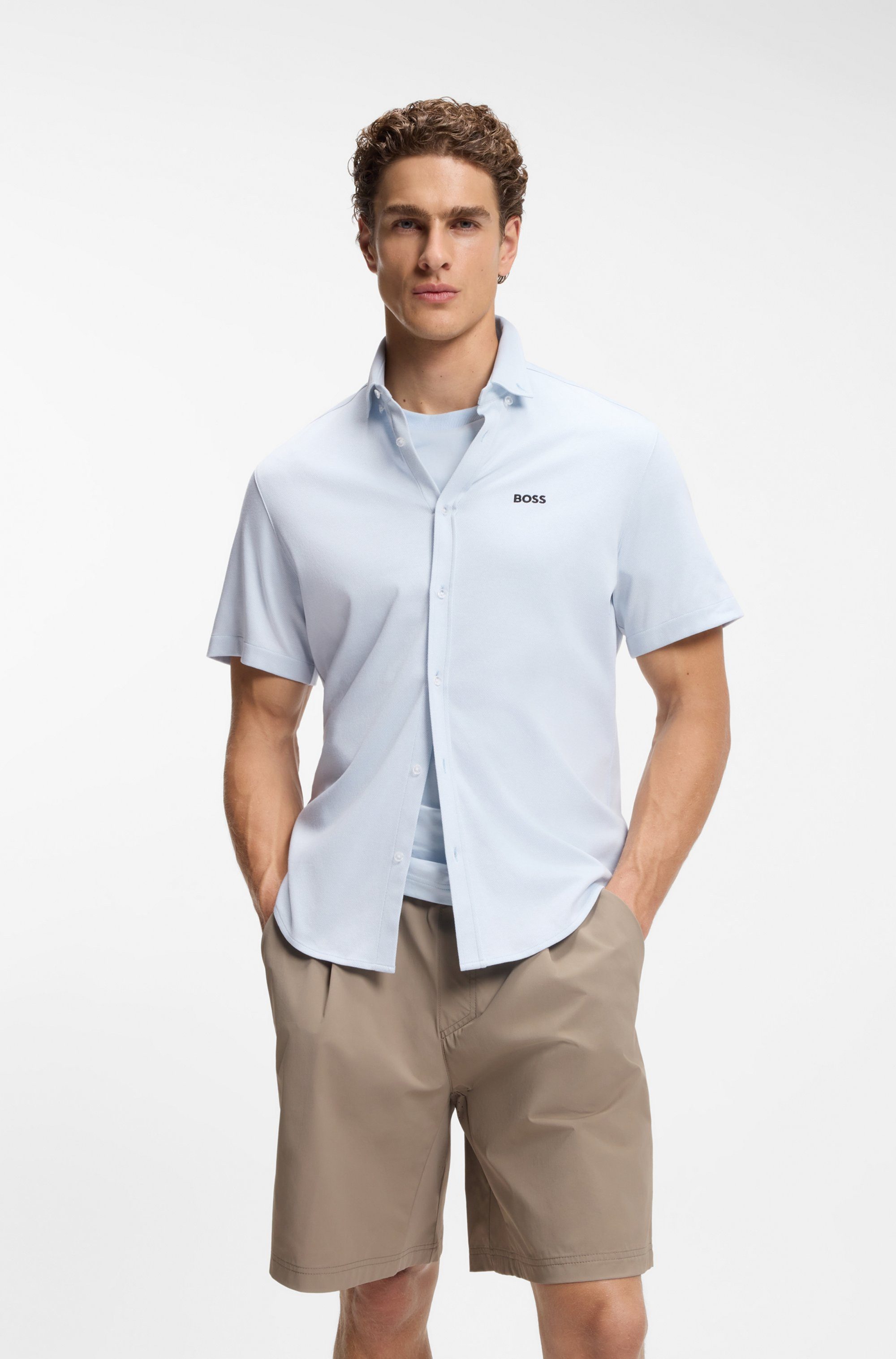 BOSS Green Kurzarmhemd Motion S Regular Fit, Button-down-Kragen, Kurzarm, Logo-Stickerei
