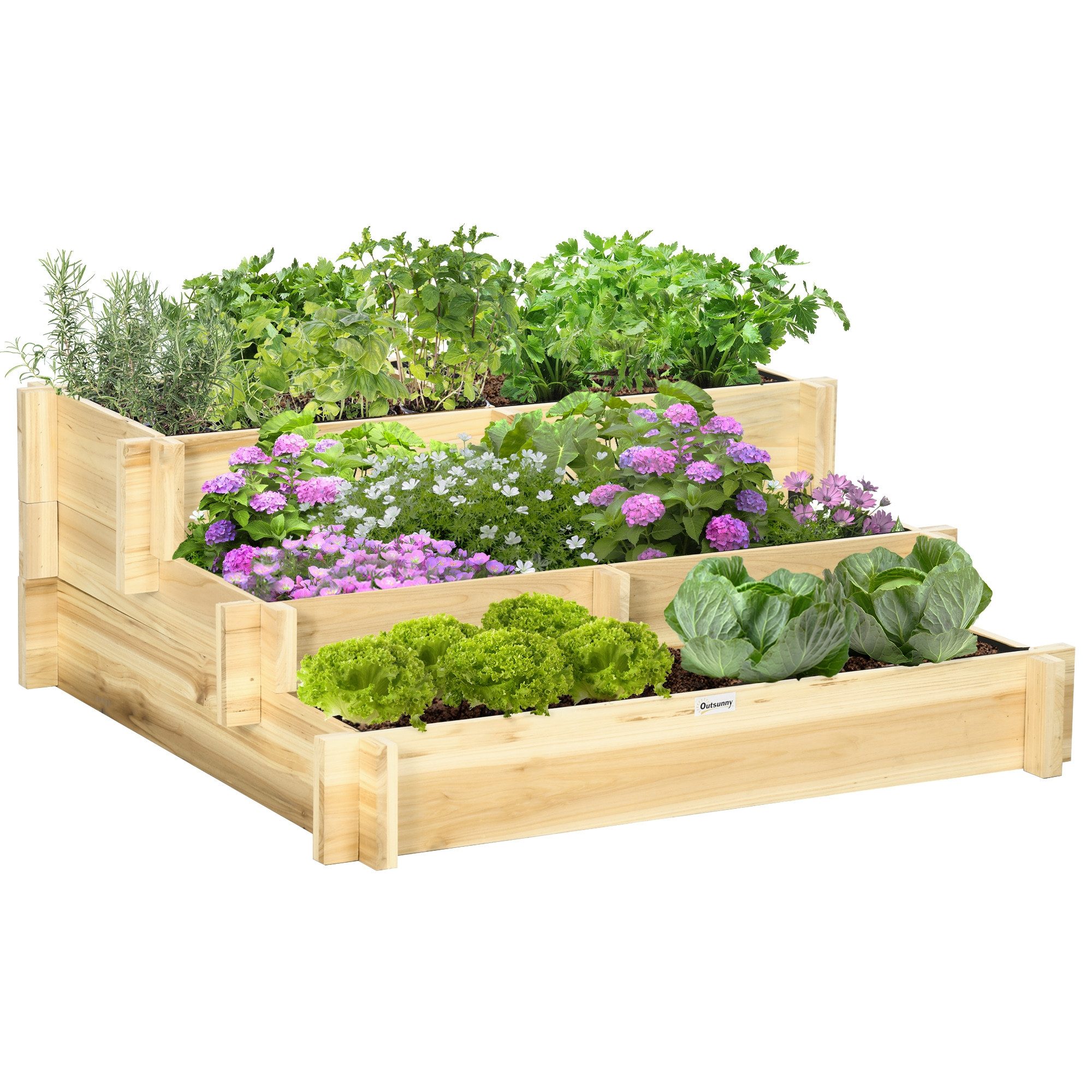 MC Star Hochbeet Dreistufige Gartenanlage mit skaliertem Design und Sichtschutz (auf dem Dach für den Anbau von Pflanzen und Blumen, 93 x 93 x 35 cm, natürlich)