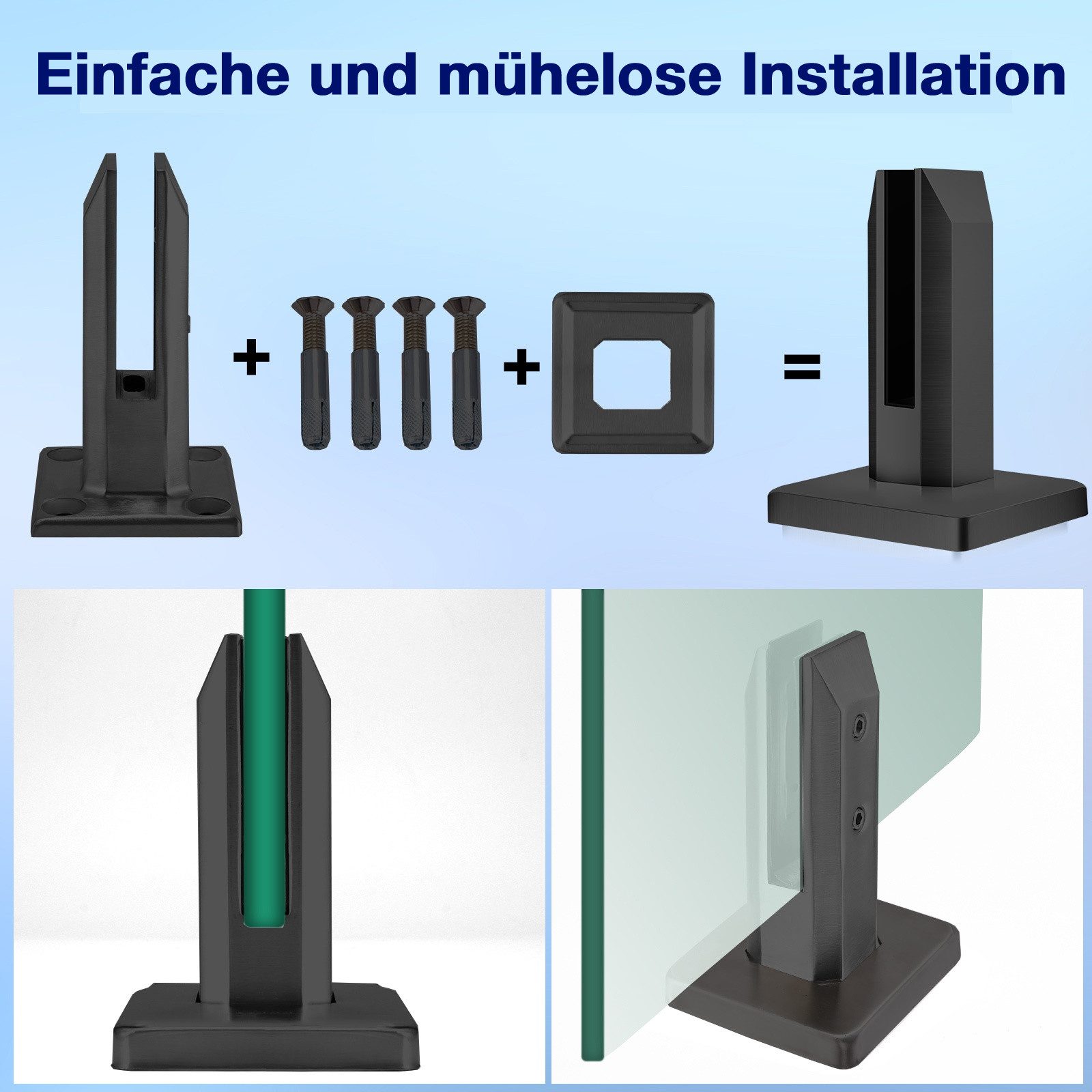BlingBin Abstandshalter 4 Stück Stehende Glasklemme,304 Edelstahl Glashalter Halterungen (4 Stück, 4-St., für 8-12 mm Glas mit 4 Schrauben,Glasklemmhalter für 0,3-0,5 Zoll Glas) für Schwimmbad, Treppengeländer, Balustradengeländer Balkon