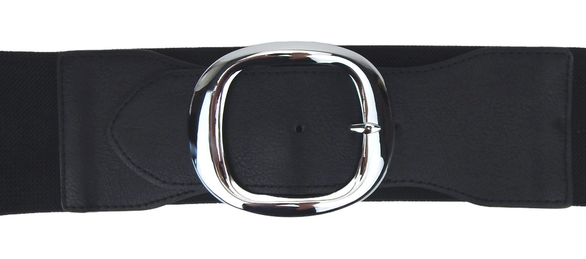 Ella Jonte Stretchgürtel schwarz silberfarbene Schnalle Taillengürtel 70 - 85 cm Kunstleder