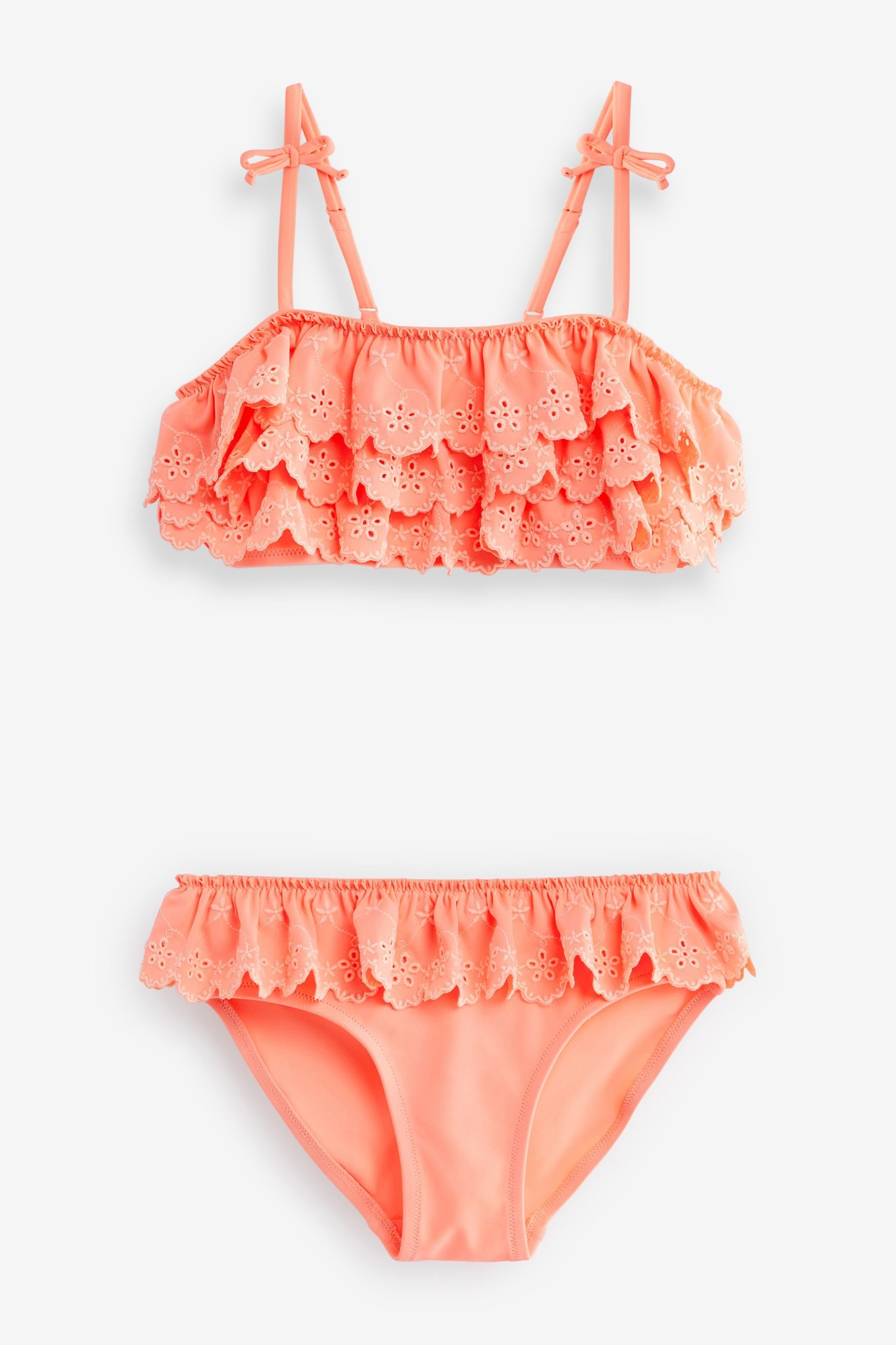 mit (2-St) Fluro Orange Bustier-Bikini Volants Next Bikini