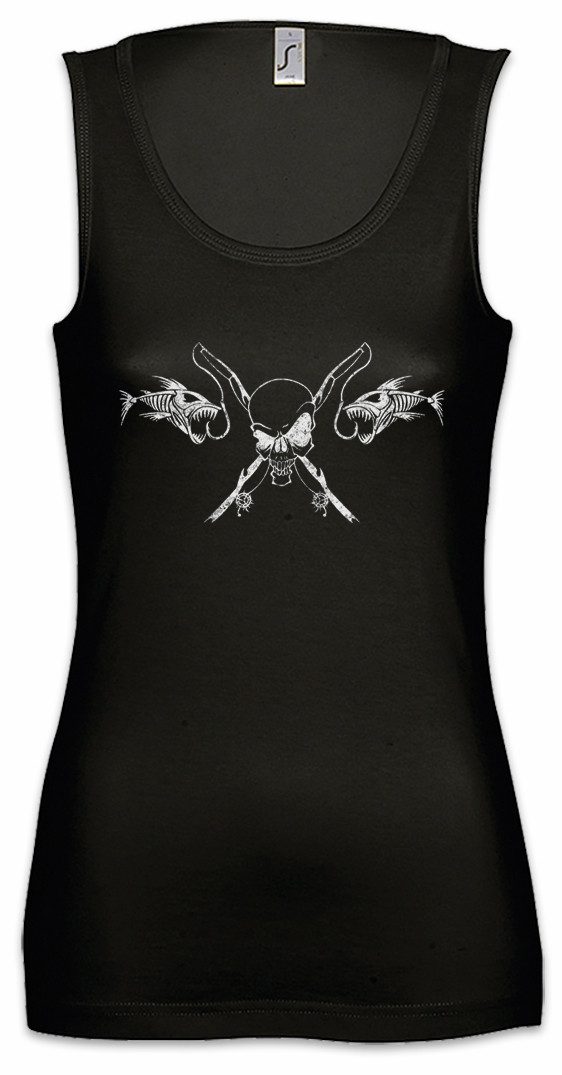 Tanktop Fishing Skull Ärmelloses Damen T-Shirt Skelett Fischskelett Fisch